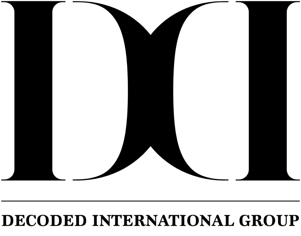 DeCoded International Group logo, luxury fabrication and installation, Miami, London, and Warsaw.